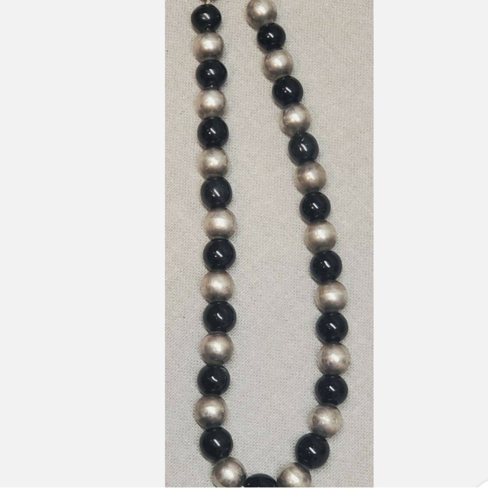 Vintage Black and Silver Beaded Necklace